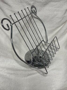 VTG Silver Toned Metal Lyre Shaped Music Sheet/Cookbook/Book/Art Stand 11"x8"x9"